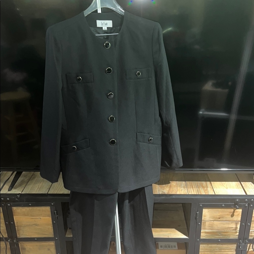 Le Suit Charcoal Buttoned Blazer and Trousers
